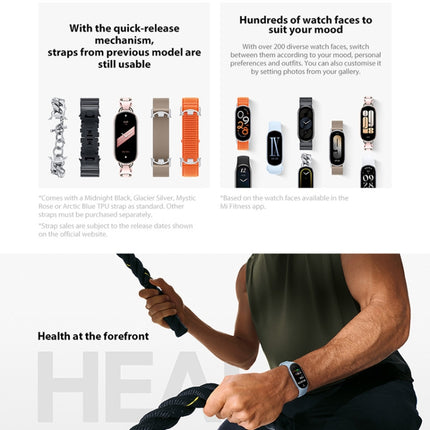 Original Xiaomi Smart Band 9 Global 1.62 inch AMOLED Screen 5ATM Waterproof Smart Watch, Support Blood Oxygen / Heart Rate Monitor, Smart Band 9 Global Silver, Smart Band 9 Global Black