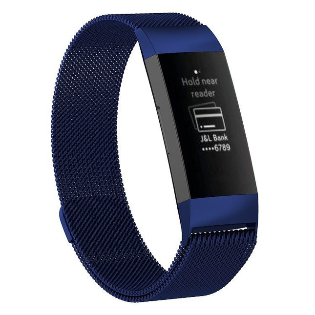 Correa de reloj con imán de acero inoxidable para FITBIT Charge 3, tamaño pequeño, 187 x 18 mm
