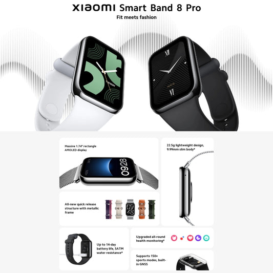 Original Xiaomi Mi Band 8 Pro Global 1.74 inch AMOLED Full Color Screen 5ATM Waterproof Smart Watch, Support GPS / NFC / Heart Rate