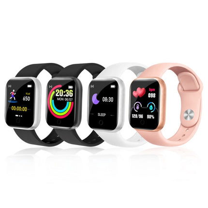 Reloj inteligente Y68 de 1,44 pulgadas, compatible con monitorización de frecuencia cardíaca, presión arterial y oxígeno en sangre, Y68 rosa, Y68 blanco, Y68 plateado y negro, Y68 negro