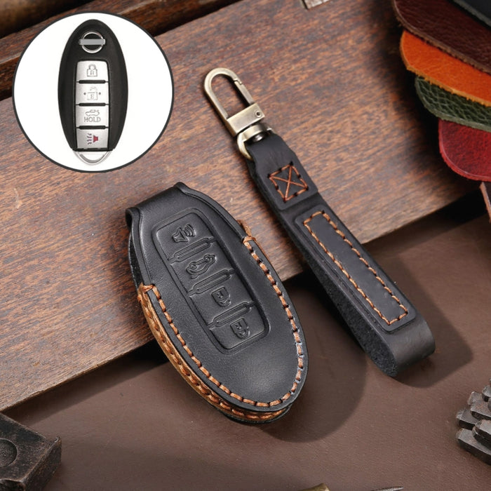 For Nissan 4-button Horn Hallmo Car Cowhide Leather Key Protective Cover Key Case, C066
