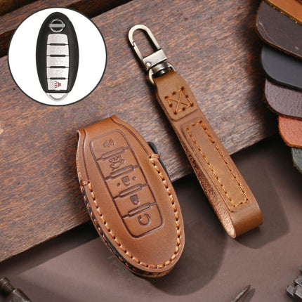 For Nissan 5-button Horn Hallmo Car Cowhide Leather Key Protective Cover Key Case, C068