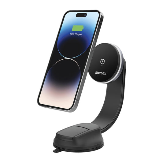 MOMAX CM25B Magnetic Wireless Charger Car Suction Cup Phone Holder, CM25B