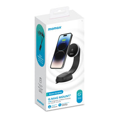 MOMAX CM25B Magnetic Wireless Charger Car Suction Cup Phone Holder, CM25B