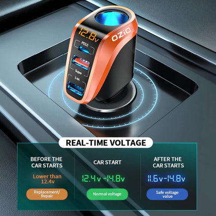 DY48TC 188W USB-C / Type-C + USB Dual Port Multi-function Car Charger with Cigarette Lighter