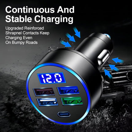 3.1A 5 in 1 Digital Display Car Charger with Voltmeter, SKU-04-4