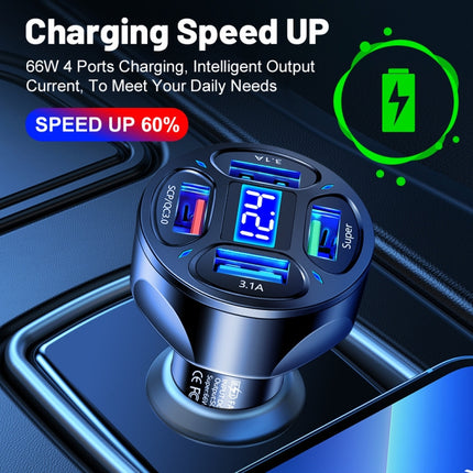 66W 4 in 1 Digital Display Fast Charging Car Charger with Voltmeter, 66W