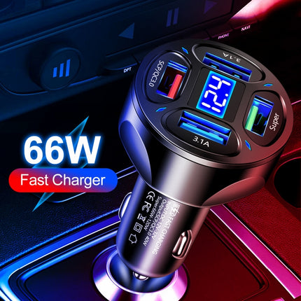 66W 4 in 1 Digital Display Fast Charging Car Charger with Voltmeter, 66W