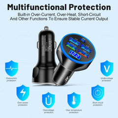 WGS-G37 5 in 1 Digital Display Super Fast Charging Car Charger with Voltmeter, WGS-G37