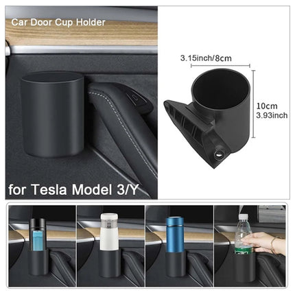 For Tesla Model Y / 3 2pcs / Set Car Door Main & Passenger Driver Water Cup Storage Holder, 2pcs / Set
