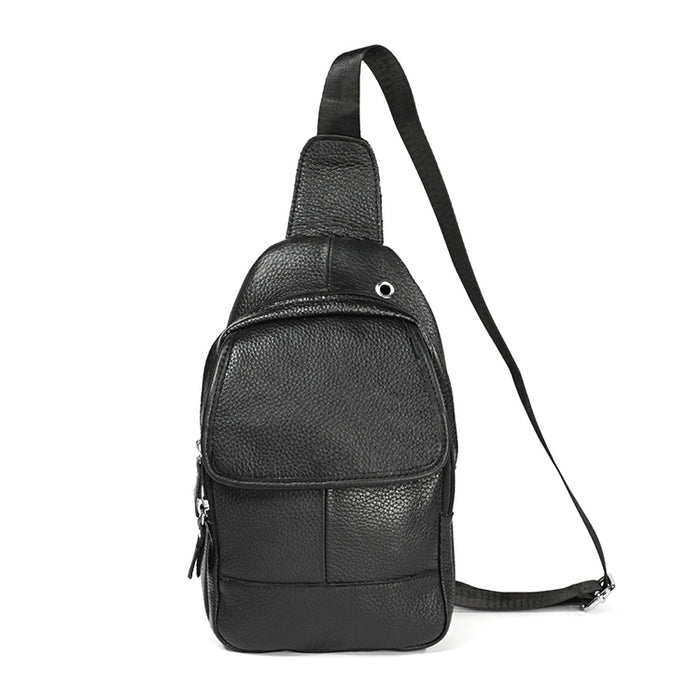 6023 Casual Litchi Texture Soft Face Full-grain Cowhide One Shoulder Crossbody Bag for Men, Black, Coffee, Red, Brown