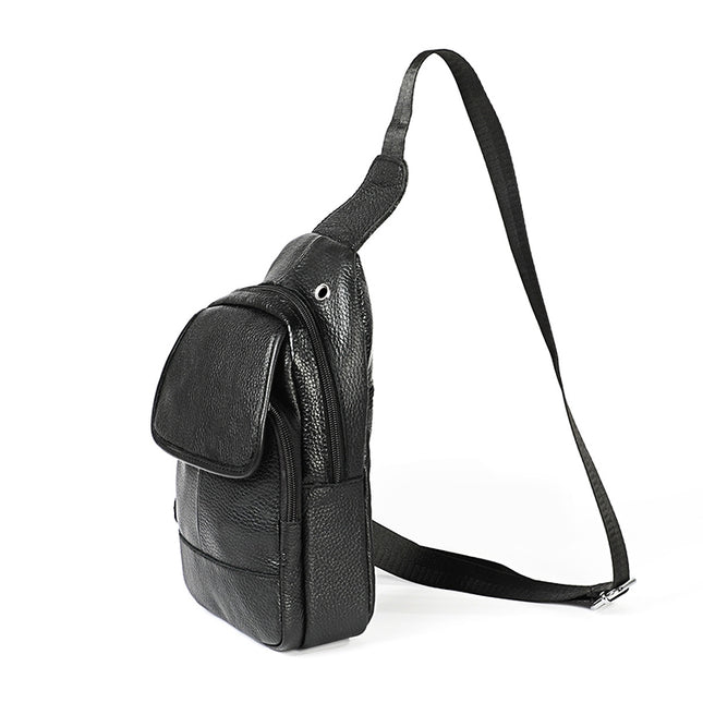 6023 Casual Litchi Texture Soft Face Full-grain Cowhide One Shoulder Crossbody Bag for Men, Black, Coffee, Red, Brown