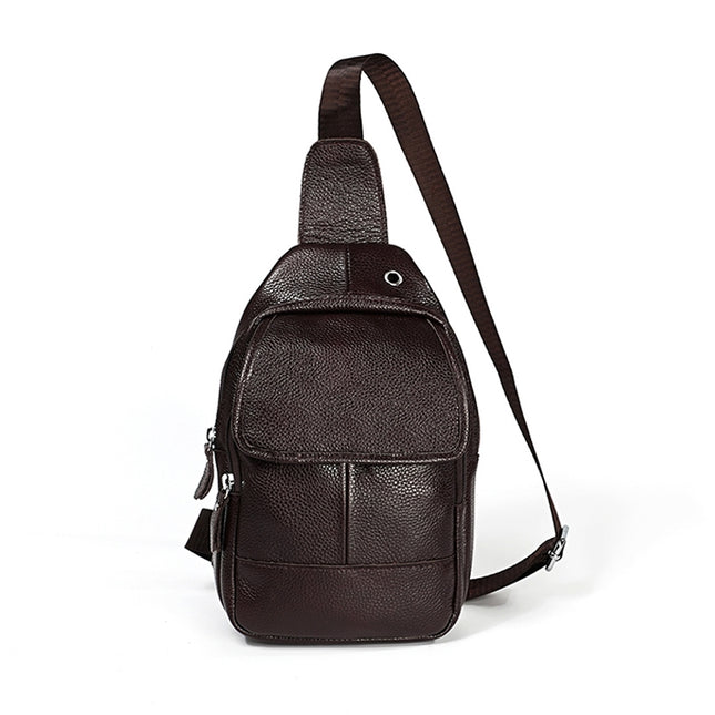 6023 Casual Litchi Texture Soft Face Full-grain Cowhide One Shoulder Crossbody Bag for Men, Black, Coffee, Red, Brown