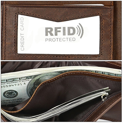 8020 Horizontal Retro Crazy Horse Texture Leather Anti-magnetic RFID Wallet Clutch Bag for Men, with Card Slots, 8020 Black, 8020 Coffee, 8020 Yellowish-brown