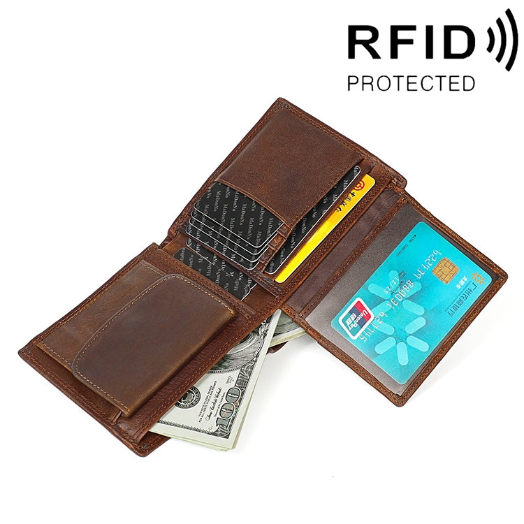 8020 Horizontal Retro Crazy Horse Texture Leather Anti-magnetic RFID Wallet Clutch Bag for Men, with Card Slots