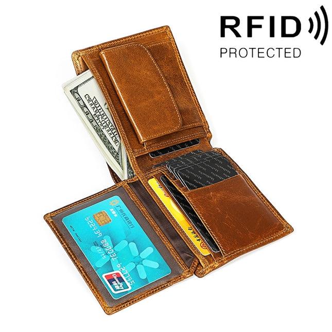 8020 Horizontal Retro Crazy Horse Texture Leather Anti-magnetic RFID Wallet Clutch Bag for Men, with Card Slots