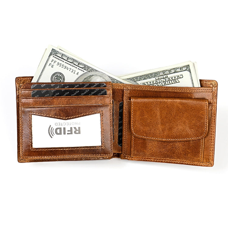 8020 Horizontal Retro Crazy Horse Texture Leather Anti-magnetic RFID Wallet Clutch Bag for Men, with Card Slots