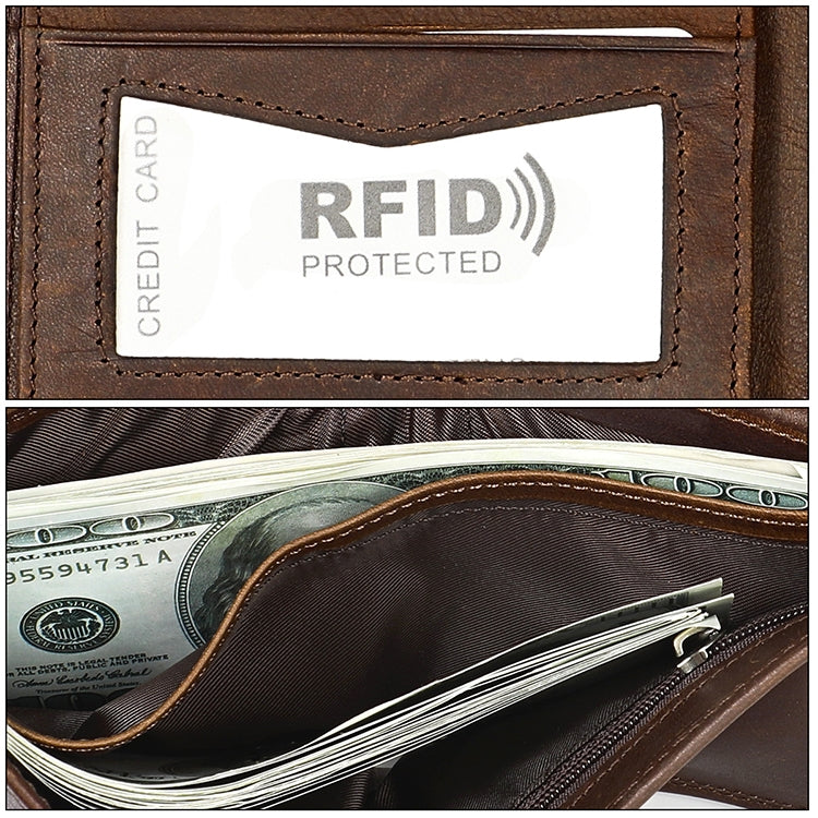 8020 Horizontal Retro Crazy Horse Texture Leather Anti-magnetic RFID Wallet Clutch Bag for Men, with Card Slots