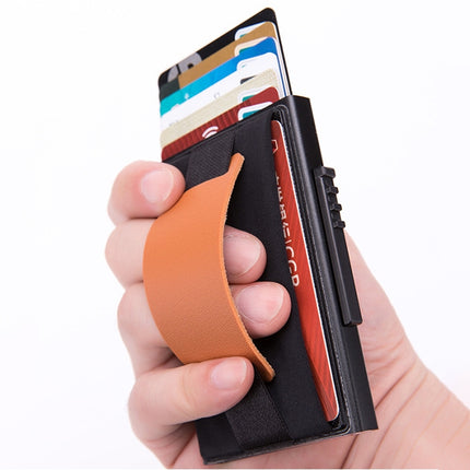X-32C Automatically Pop-up Card Type Anti-magnetic RFID Anti-theft Men Aluminum Alloy A Dial Button Elastic Bag Wallet with PU Leather Strap, X-32C A Dial Button  Silver, X-32C A Dial Button Black