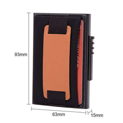 X-32C Automatically Pop-up Card Type Anti-magnetic RFID Anti-theft Men Aluminum Alloy A Dial Button Elastic Bag Wallet with PU Leather Strap, X-32C A Dial Button  Silver, X-32C A Dial Button Black