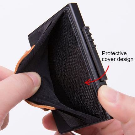 X-32C Automatically Pop-up Card Type Anti-magnetic RFID Anti-theft Men Aluminum Alloy A Dial Button Elastic Bag Wallet with PU Leather Strap, X-32C A Dial Button  Silver, X-32C A Dial Button Black