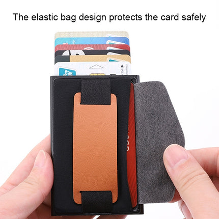 X-32C Automatically Pop-up Card Type Anti-magnetic RFID Anti-theft Men Aluminum Alloy A Dial Button Elastic Bag Wallet with PU Leather Strap, X-32C A Dial Button  Silver, X-32C A Dial Button Black