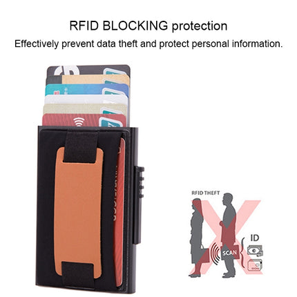 X-32C Automatically Pop-up Card Type Anti-magnetic RFID Anti-theft Men Aluminum Alloy A Dial Button Elastic Bag Wallet with PU Leather Strap, X-32C A Dial Button  Silver, X-32C A Dial Button Black