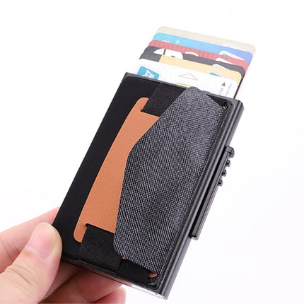 X-32C Automatically Pop-up Card Type Anti-magnetic RFID Anti-theft Men Aluminum Alloy A Dial Button Elastic Bag Wallet with PU Leather Strap, X-32C A Dial Button  Silver, X-32C A Dial Button Black