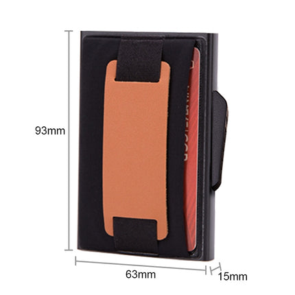 X-32C Automatically Pop-up Card Type Anti-magnetic RFID Anti-theft Men Aluminum Alloy B Dial Button Elastic Bag Wallet with PU Leather Strap