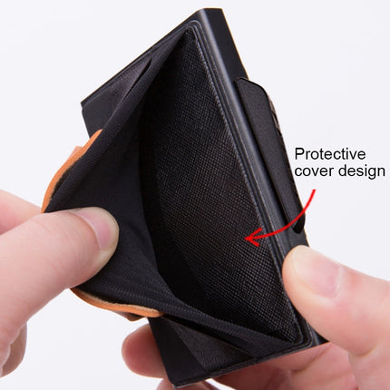 X-32C Automatically Pop-up Card Type Anti-magnetic RFID Anti-theft Men Aluminum Alloy B Dial Button Elastic Bag Wallet with PU Leather Strap, X-32C B Dial Button Blue, X-32C B Dial Button Black, X-32C B Dial Button Grey
