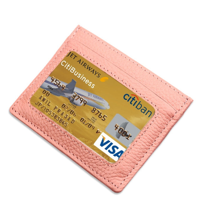 Cowhide Leather Litchi Texture Open Type Solid Color Card Holder RFID Blocking Card Bag Protective Case