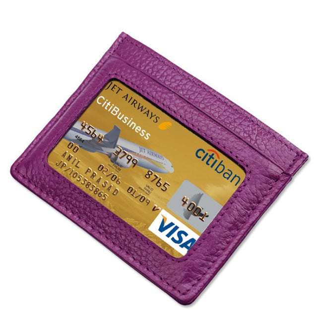 Cowhide Leather Litchi Texture Open Type Solid Color Card Holder RFID Blocking Card Bag Protective Case