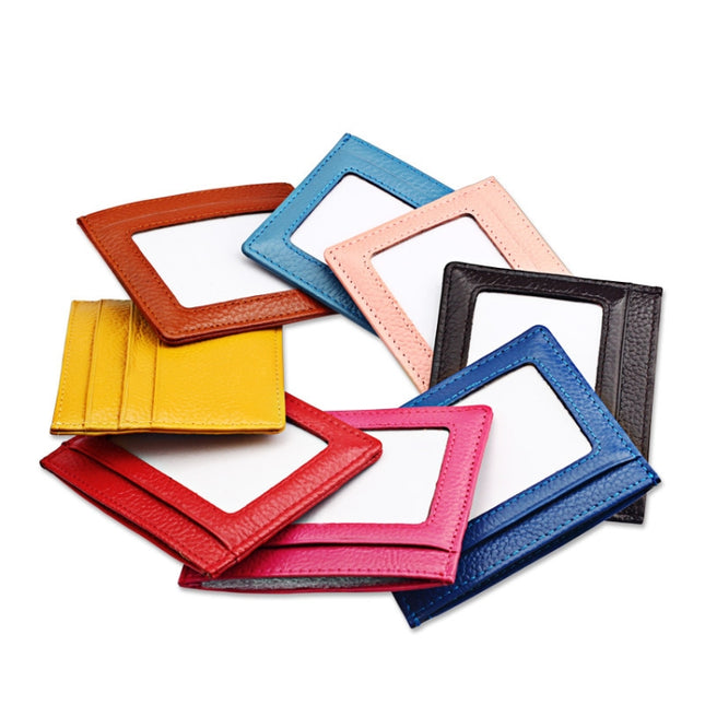 Cowhide Leather Litchi Texture Open Type Solid Color Card Holder RFID Blocking Card Bag Protective Case
