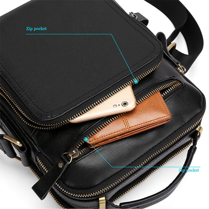6028 Multifunctional Fashion Top-grain Leather Messenger Bag Casual Men Shoulder Bag