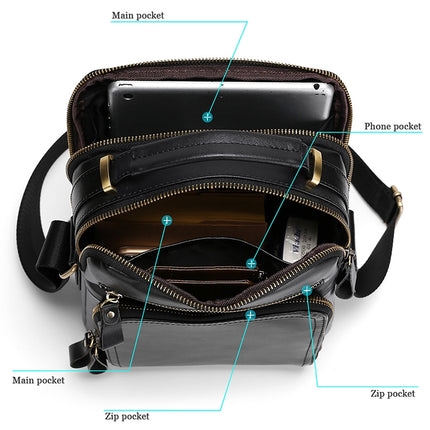 6028 Multifunctional Fashion Top-grain Leather Messenger Bag Casual Men Shoulder Bag