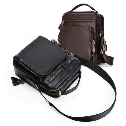 6028 Multifunctional Fashion Top-grain Leather Messenger Bag Casual Men Shoulder Bag