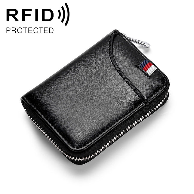 KB155 Antimagnetic RFID Zipper Leather Large-capacity Cards Holder Wallet