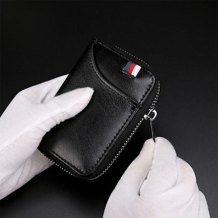 KB155 Antimagnetic RFID Zipper Leather Large-capacity Cards Holder Wallet