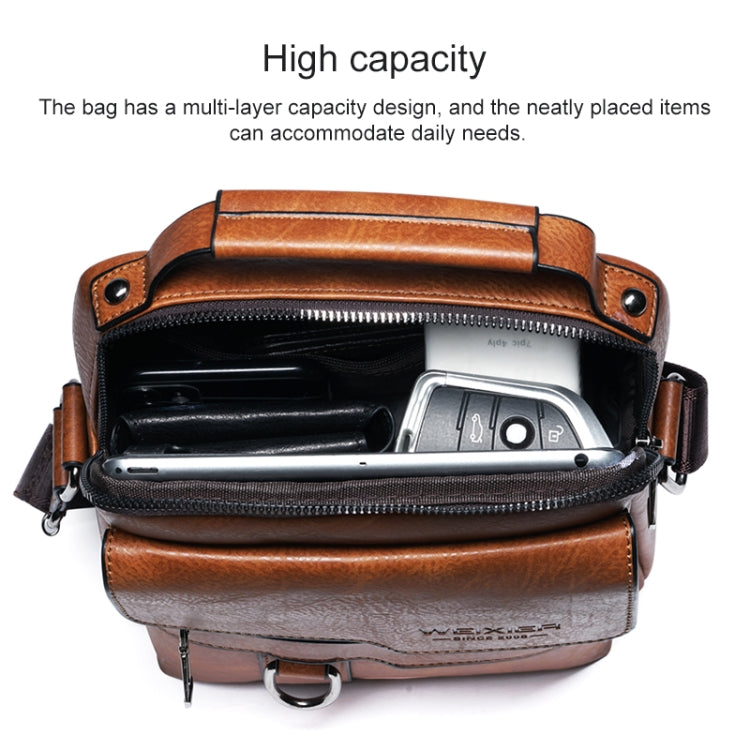 WEIXIER 8642 Men Business Retro PU Leather Handbag Crossbody Bag, 26 x 22 x 8cm