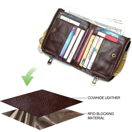 3533 Antimagnetic RFID Top-grain Leather Crazy Horse Texture Men Business Leisure Wallet