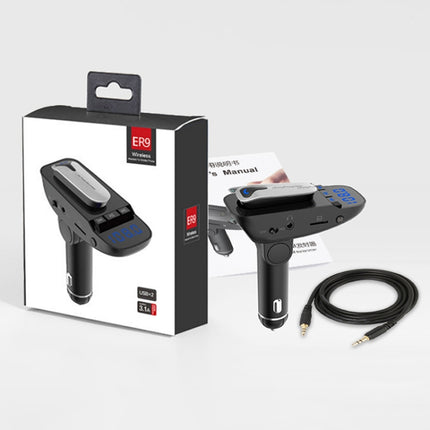 ER9 2 in 1 Hands-Free Calling Car Kit Wireless Bluetooth Headset Dual USB Charger FM Transmitter MP3 Music Player, ER9