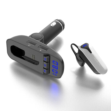 ER9 2 in 1 Hands-Free Calling Car Kit Wireless Bluetooth Headset Dual USB Charger FM Transmitter MP3 Music Player, ER9