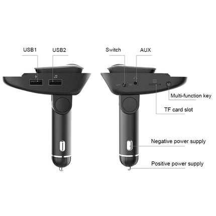 ER9 2 in 1 Hands-Free Calling Car Kit Wireless Bluetooth Headset Dual USB Charger FM Transmitter MP3 Music Player, ER9