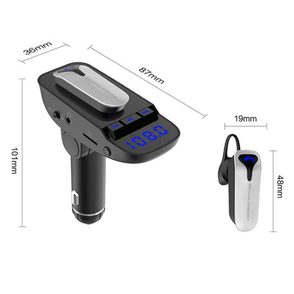 ER9 2 in 1 Hands-Free Calling Car Kit Wireless Bluetooth Headset Dual USB Charger FM Transmitter MP3 Music Player, ER9