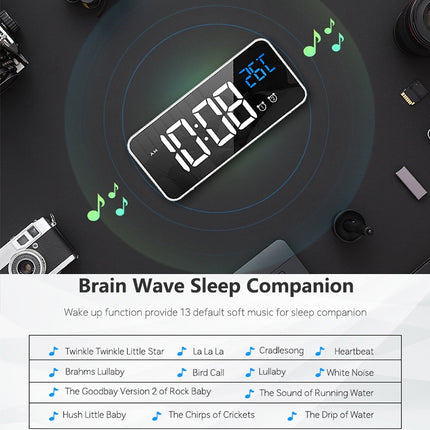 Bedside Alarm Clock Sound Control Mirror LED Music Clock