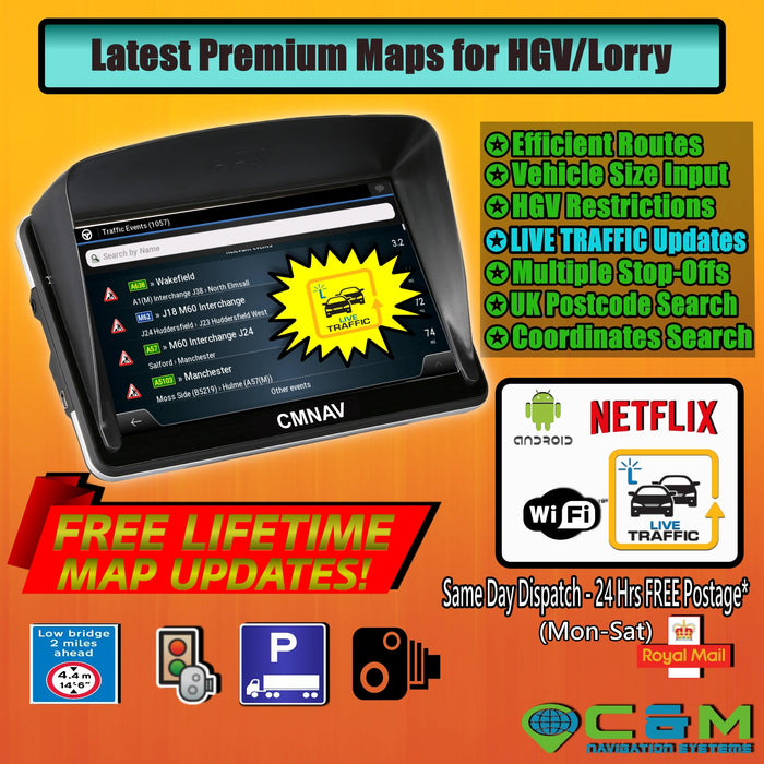 7" CMNAV TRAFFIC Truck (LIVE TRAFFIC, ANDROID, Wi-Fi)