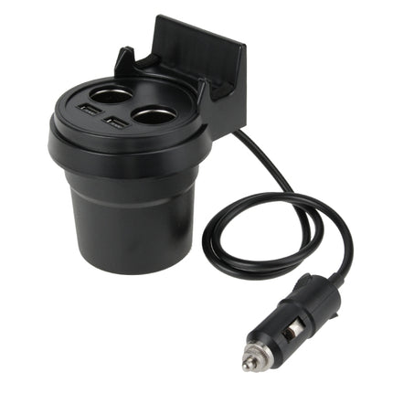 5V 1A+2.4A Two USB Ports & Two Car Cigarette Lighter Socket Car Charger with Holder Function