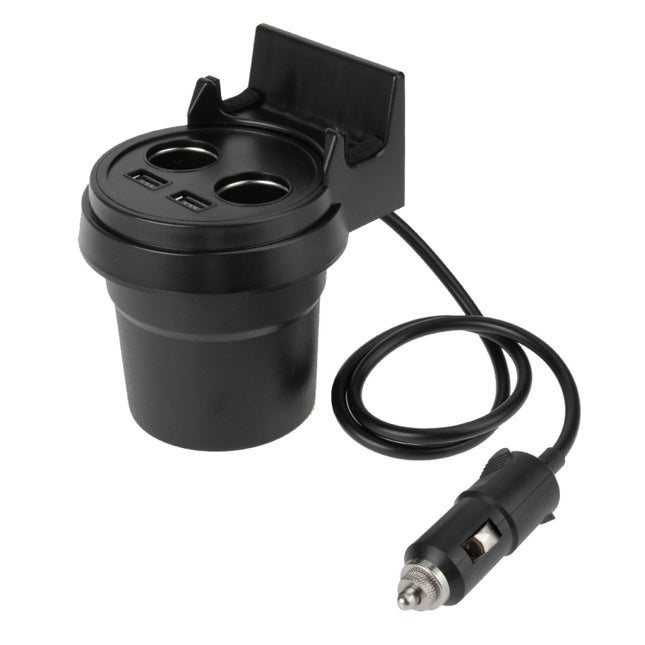 5V 1A+2.4A Two USB Ports & Two Car Cigarette Lighter Socket Car Charger with Holder Function