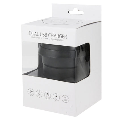 5V 1A+2.4A Two USB Ports & Two Car Cigarette Lighter Socket Car Charger with Holder Function