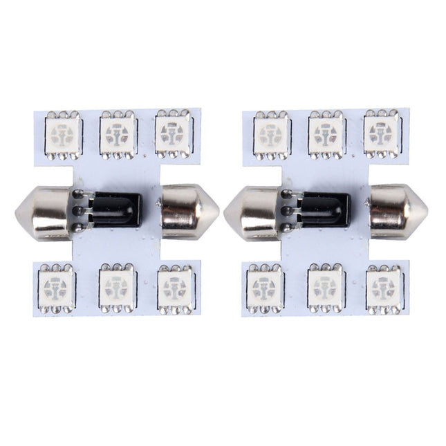 2 PCS Colorful 31MM Bicuspid Remote Control Car Dome Lamp LED Reading Light with 6 LED Lights, 31MM  6 LED Lights